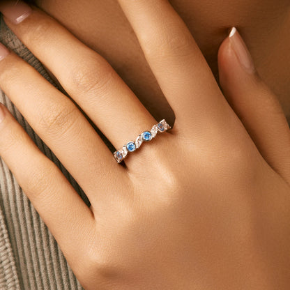 925 Sterling Silver Ocean Blue CZ Full Eternity Ring