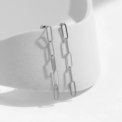 925 Sterling Silver Rectangular Long Chain Earrings