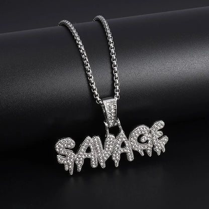 Hip Hop Iced Out Savage Pendant Necklace