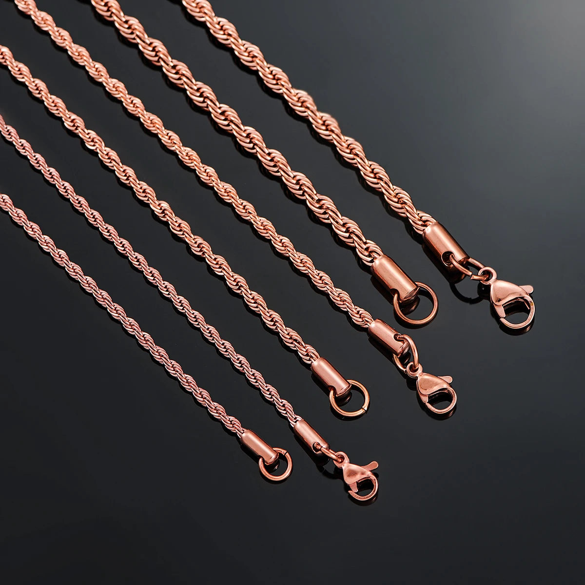 2.3-4mm Rose Gold Stainless Steel Twisted Rope Chain 16 to 30 Inches