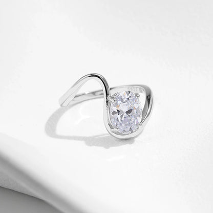 925 Sterling Silver Geometric Oval CZ Ring