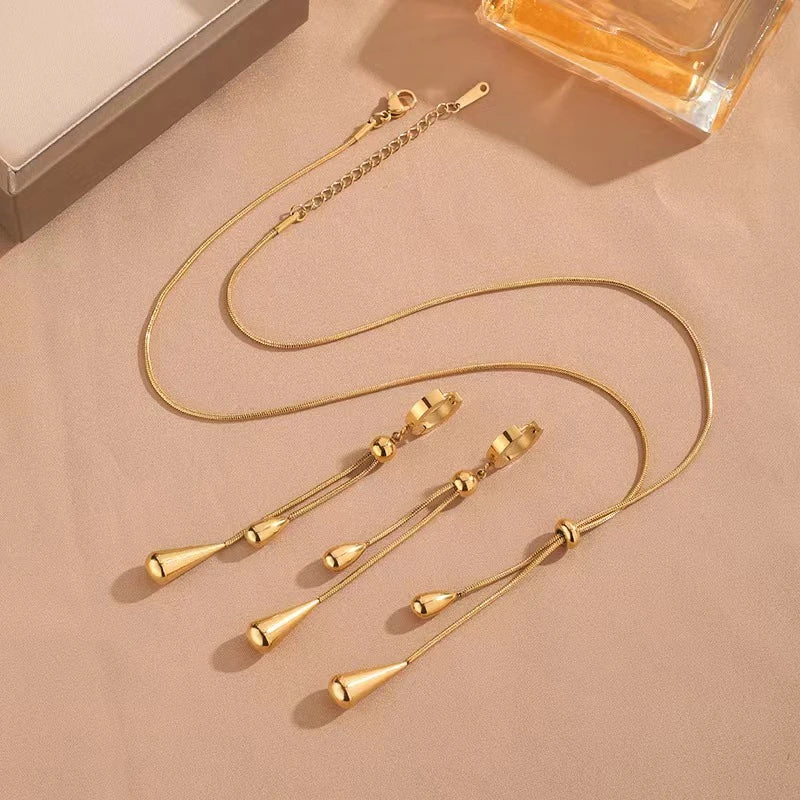 Pull Adjustment Droplet Shape Charm Chain/Earrings