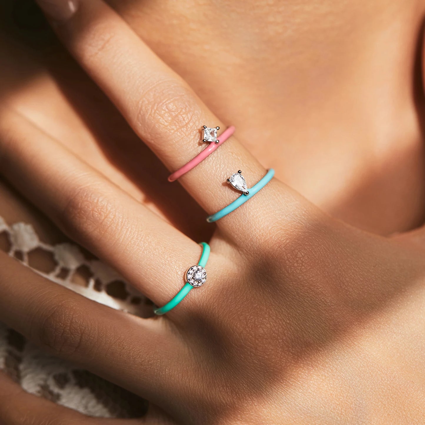 925 Sterling Silver Stackable Colored Enamel Fine Ring