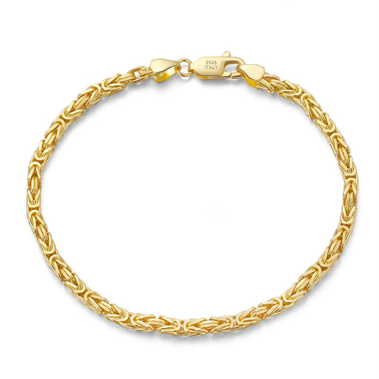 Gold or 925 Sterling Silver 2.5mm Flat Byzantine Bracelet