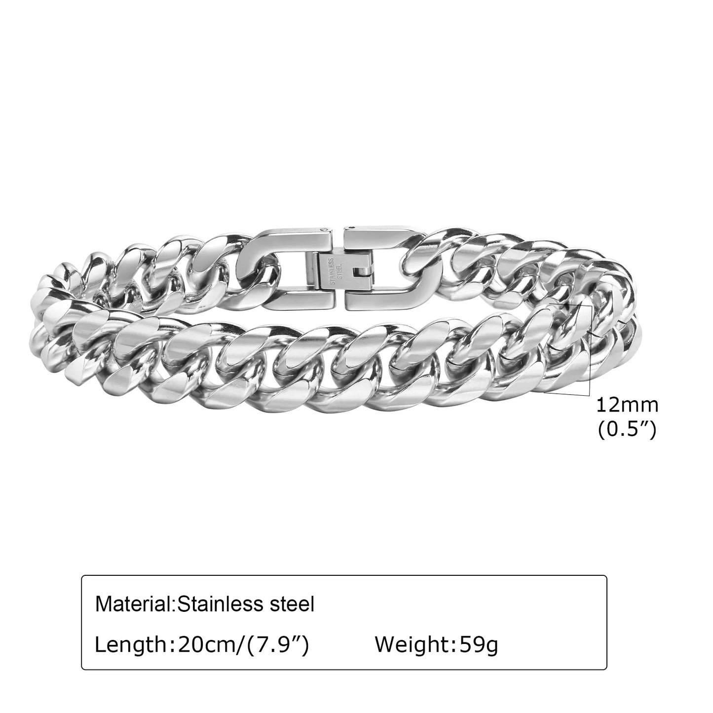 6-12MM Stainless Steel Cuban Link Chain Bracelet