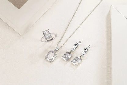 CZ Ring, Pendant Necklace And Earrings Set (5 Color Choice)