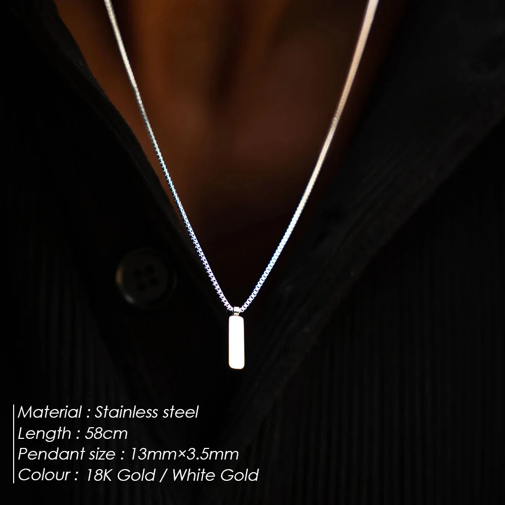 Gold Or Silver Stainless Steel 1MM Box Chain Square Pendant