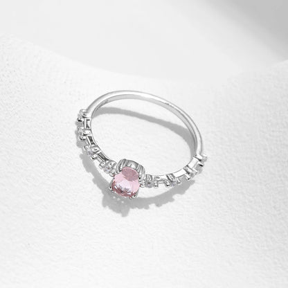 925 Sterling Silver Pink Oval CZ Ring