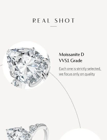 D VVS1 Color Moissanite Ring 2.0CT Pear Shape 7*10mm 925 Silver