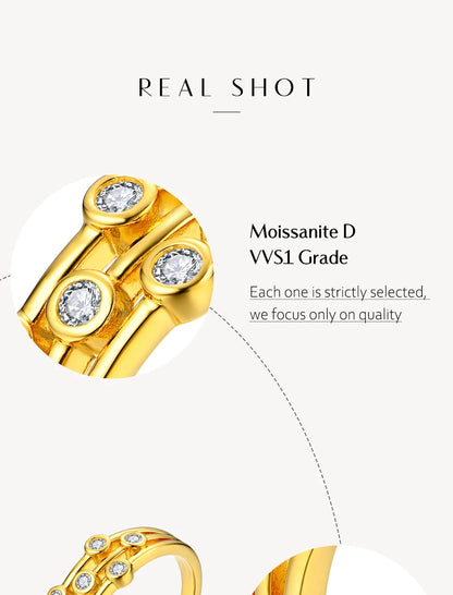 Moissanite Ring D/VVS1 Color 925 Sterling Silver, Gold Plated