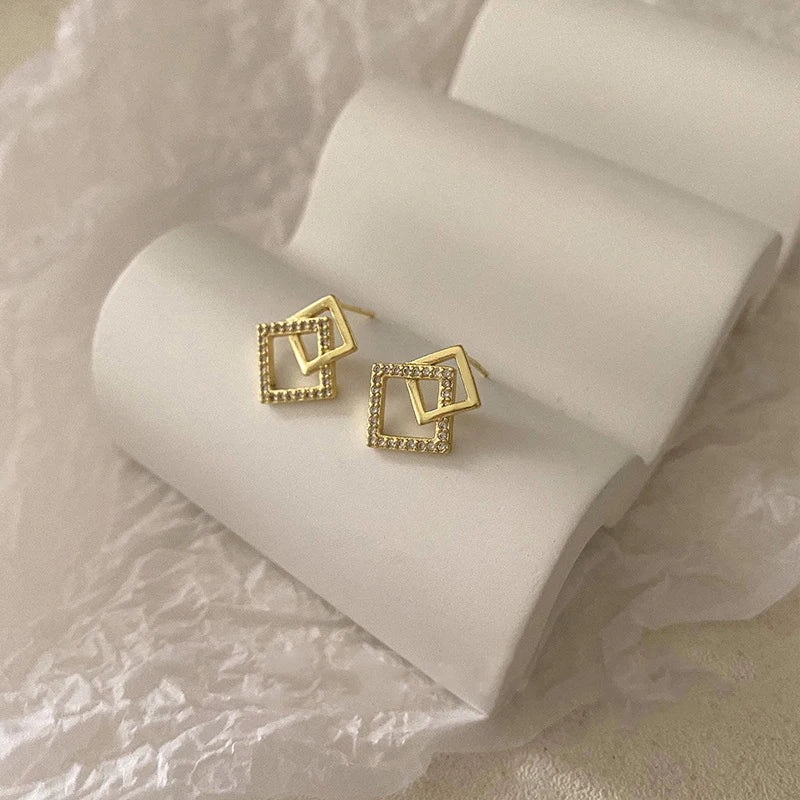 Geometric Double Layers Rhombus Earrings