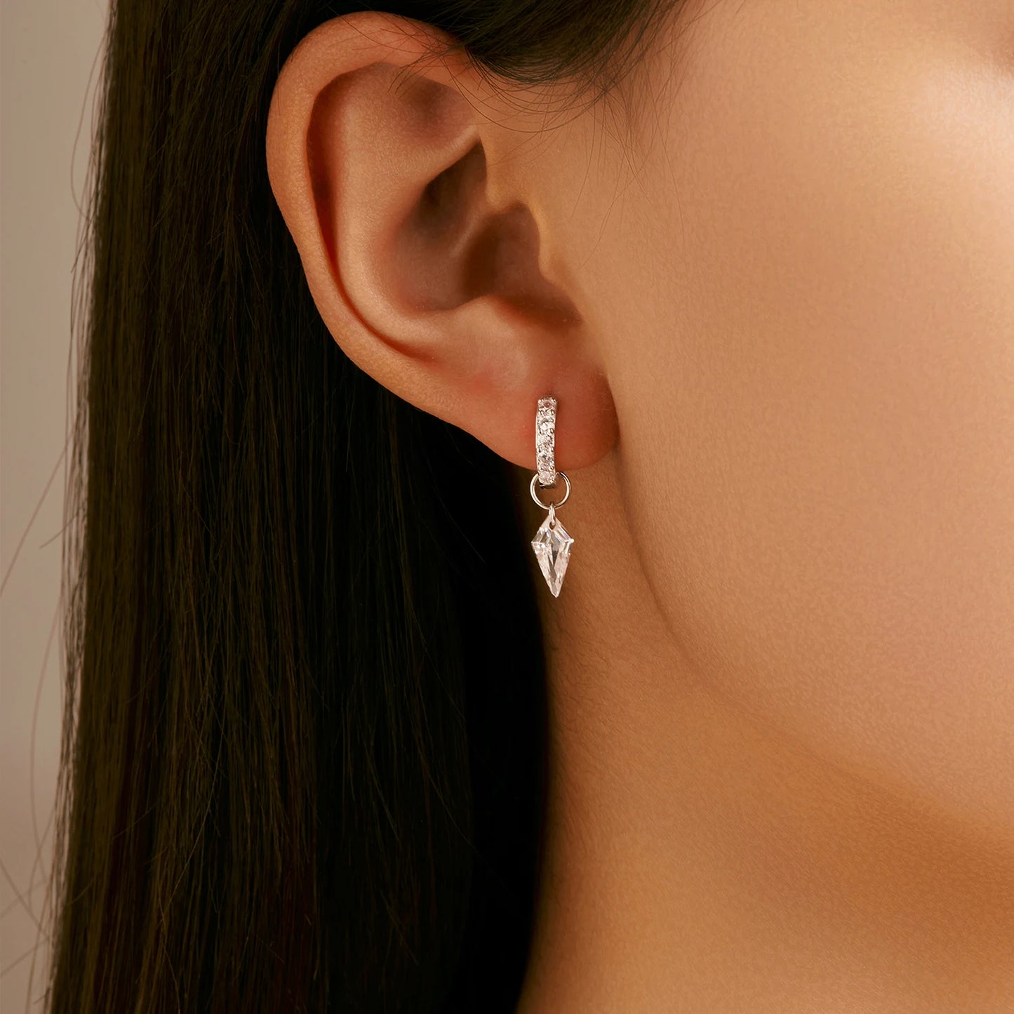 925 Sterling Silver Rhombic CZ Hoop Earrings