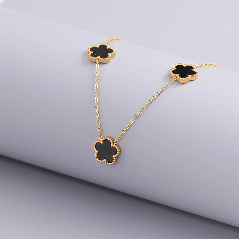 Gold Stainless Steel Five Leaf Necklaces, Earrings, Rings & Bracelets