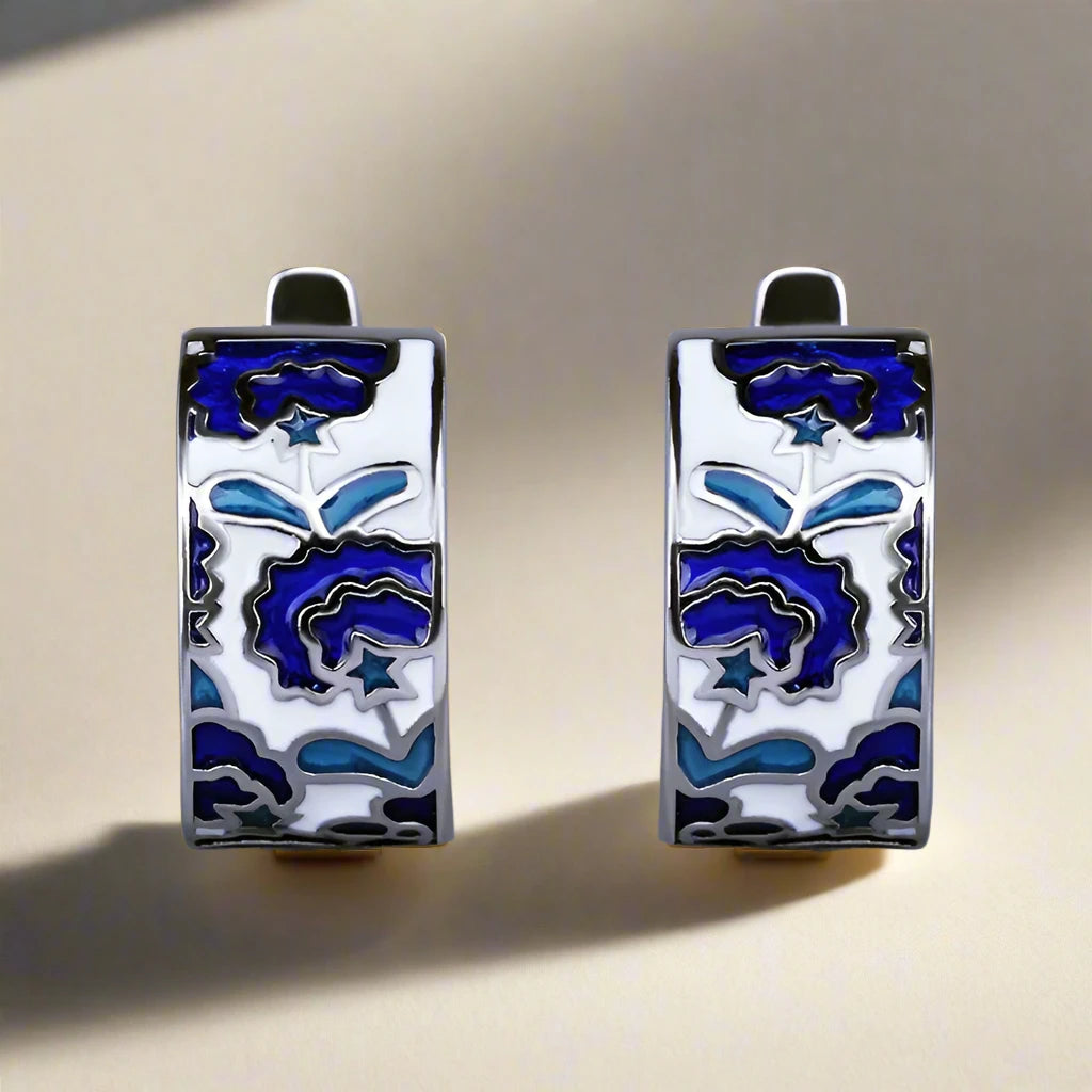 Chrome Blue Enamel Earrings