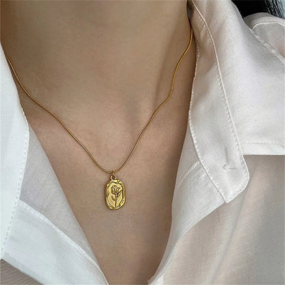 Rose Pendant Necklace, Snake Chain