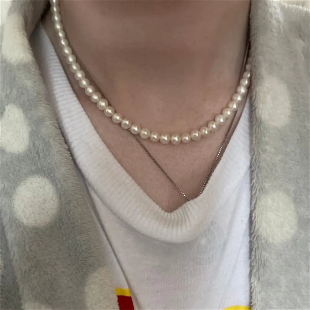 Pearl Necklace Men Simple Handmade Strand Bead Necklace 2022 New Trendy Men Jewelry for Women Girls Wedding Banquet Necklaces