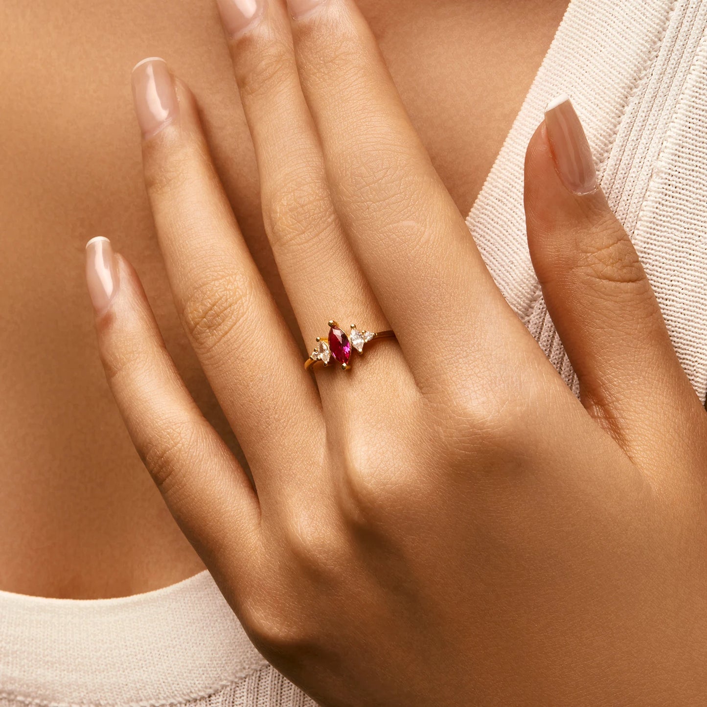 925 Sterling Silver Vintage Style Red CZ Ring