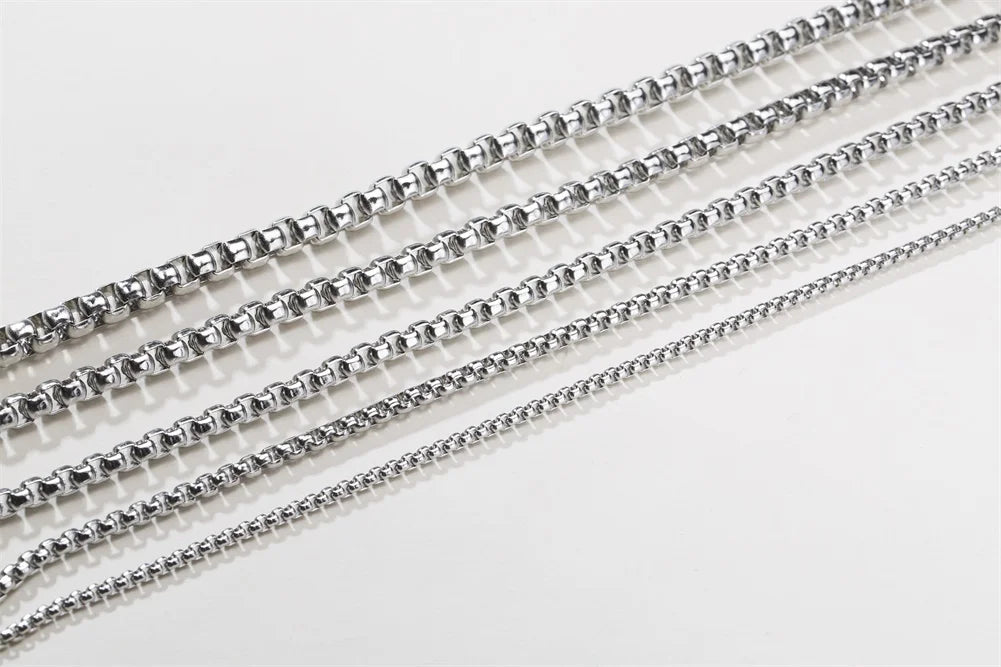 ROUND BOX CHAIN STAINLESS STEEL CHAIN MENS OR WOMENS CHAIN UNISEX JEWELRY 18 TO 30INCH