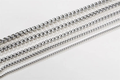 ROUND BOX CHAIN STAINLESS STEEL CHAIN MENS OR WOMENS CHAIN UNISEX JEWELRY 18 TO 30INCH