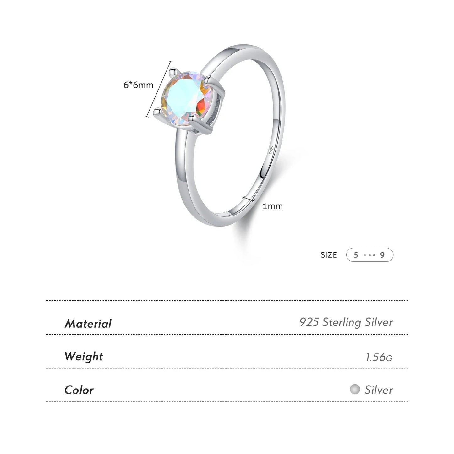 925 Sterling Silver Rainbow Round Zirconia Ring