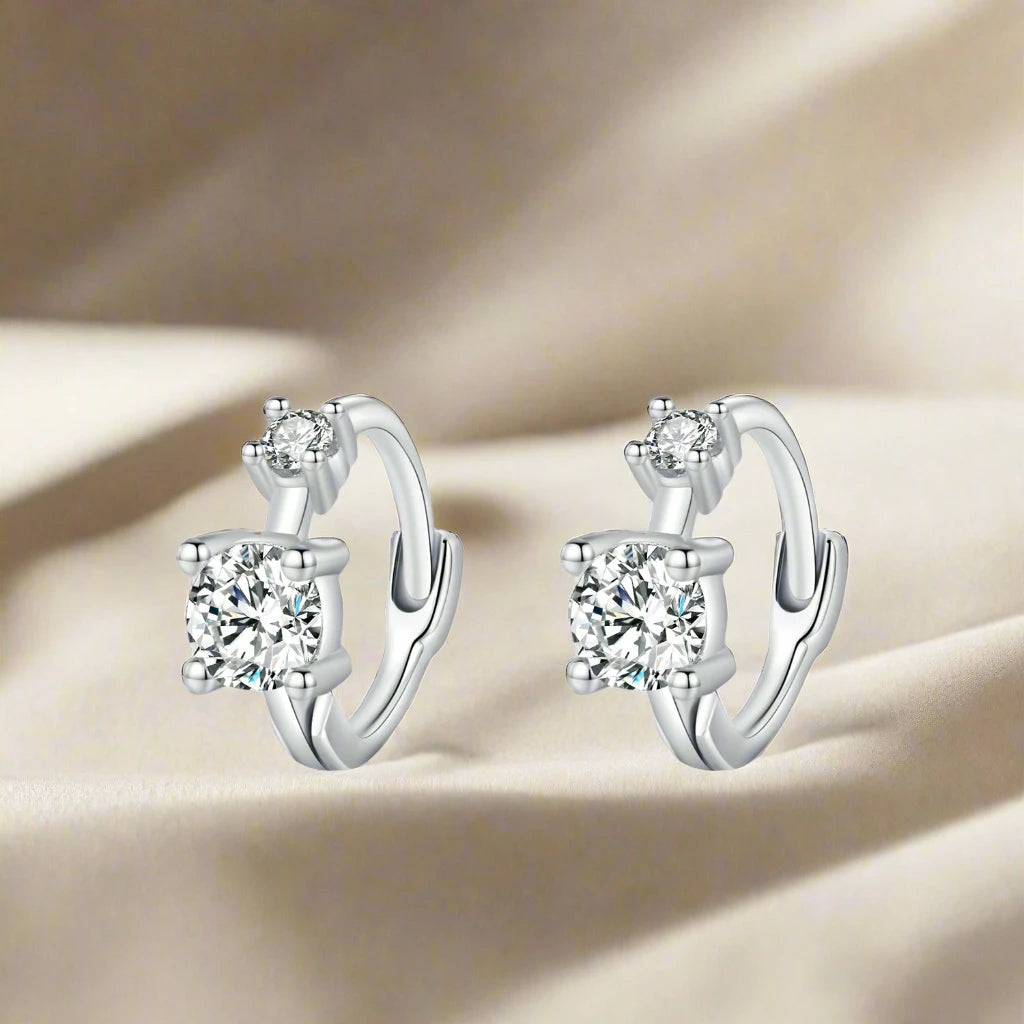 925 Sterling Silver Round CZ Hoop Earrings