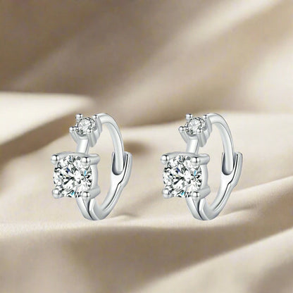 925 Sterling Silver Round CZ Hoop Earrings