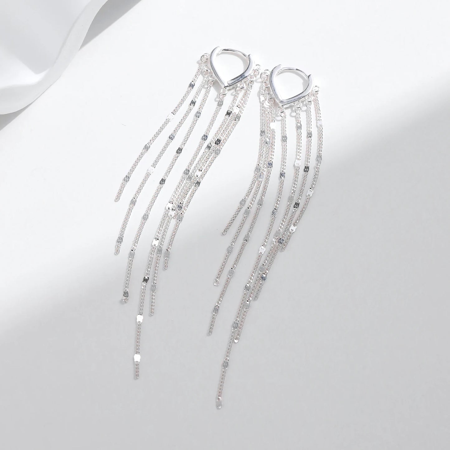 925 Sterling Silver Long Tassel Earrings