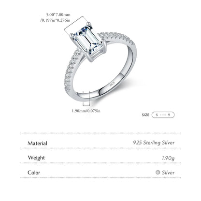 925 Sterling Silver Emerald Cut CZ Ring