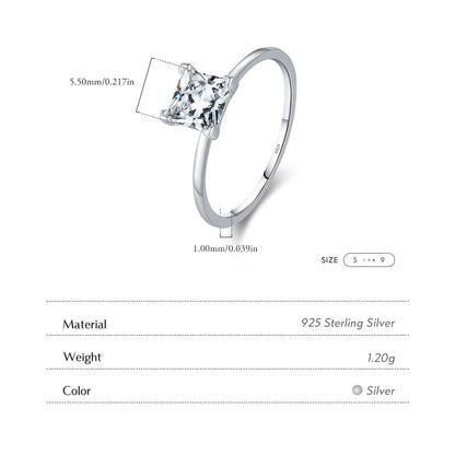 925 Sterling Silver Princess Cut CZ Ring