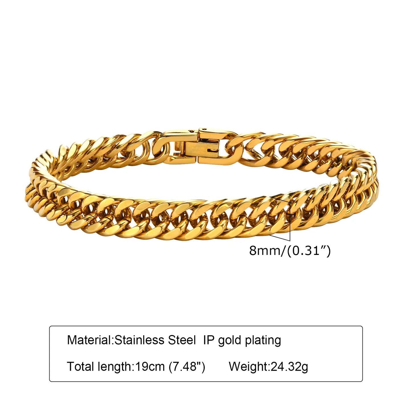 Stainless Double Curb Chain Bracelets 8-15mm