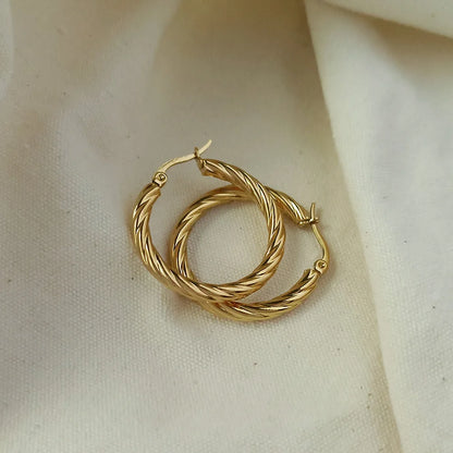 Gold Or Silver Stainless Steel Twist Hoop Earrings