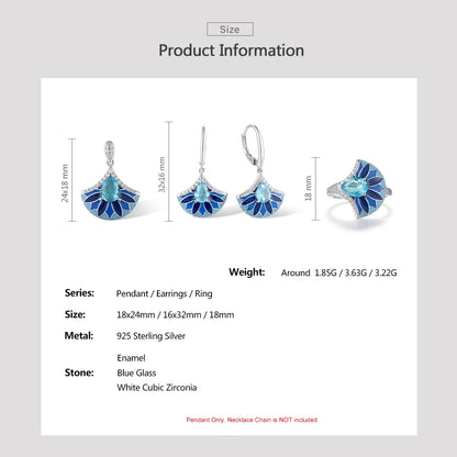 925 Sterling Silver Blue fan Set