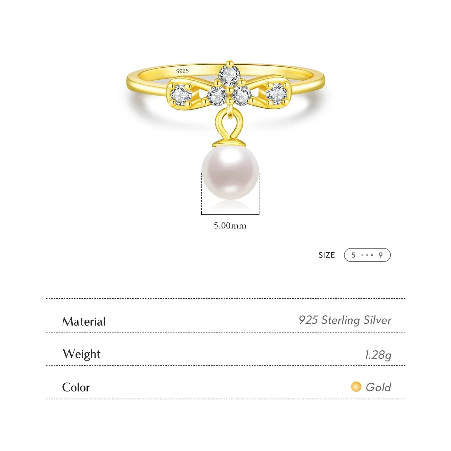 925 Sterling Silver Pearl Swing Ring