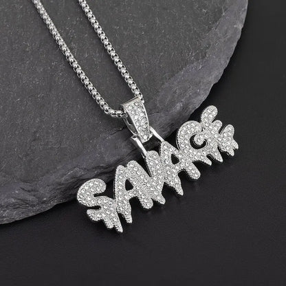 Hip Hop Iced Out Savage Pendant Necklace