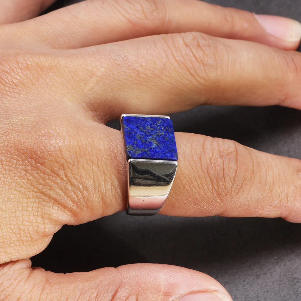 Solid 925 Sterling Silver Square Lapis Lazuli Onyx Ring