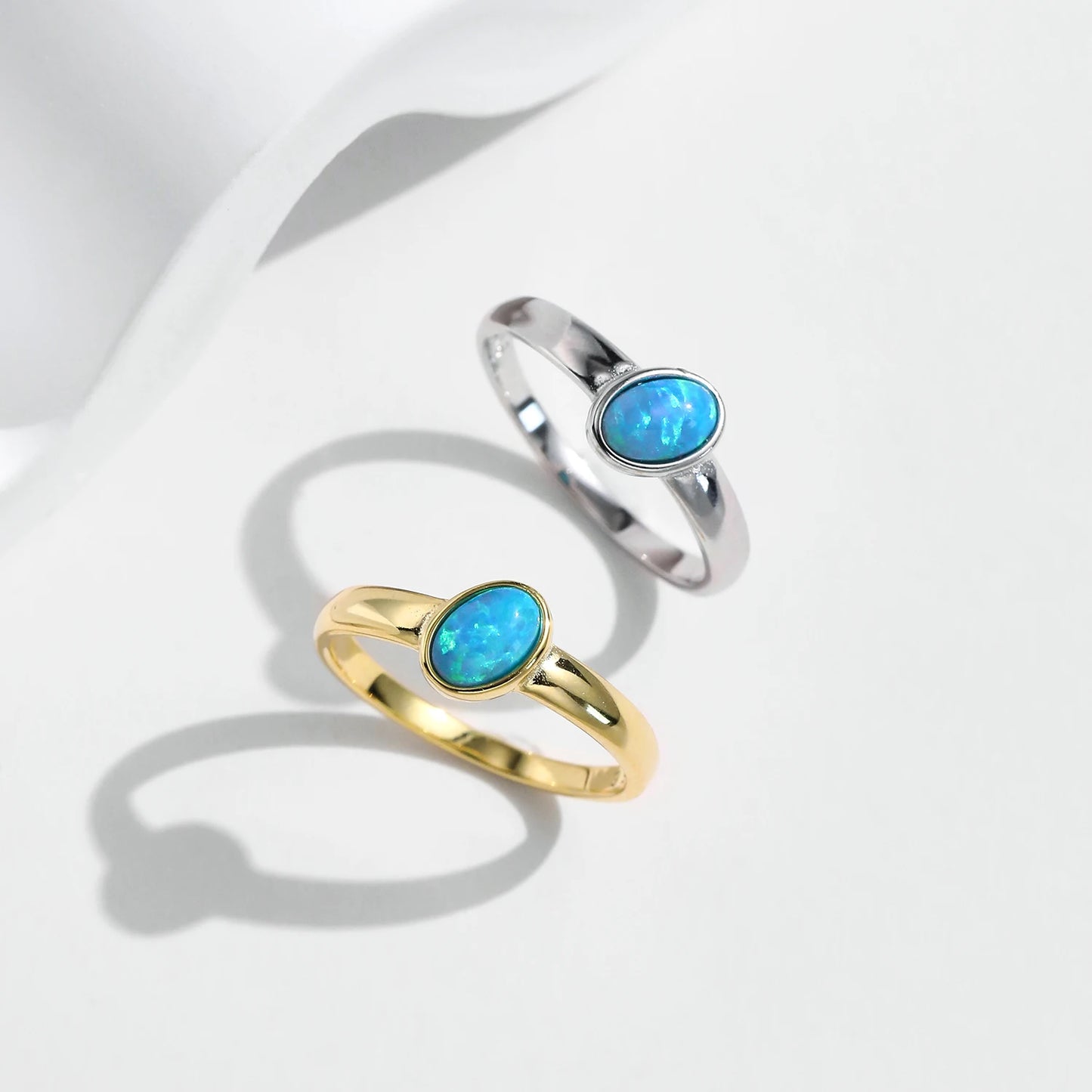 925 Sterling Silver Oval Imitation Opal Ring