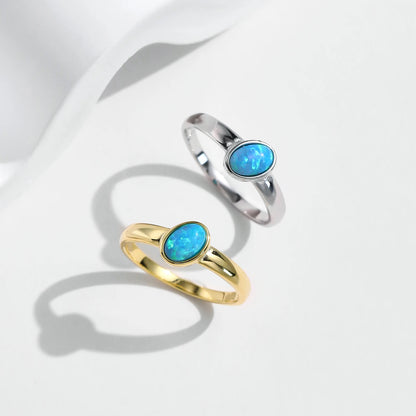 925 Sterling Silver Oval Imitation Opal Ring