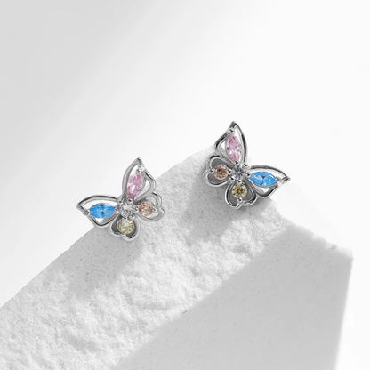 925 Sterling Silver Rainbow Colorful Zirconia Stud Earrings