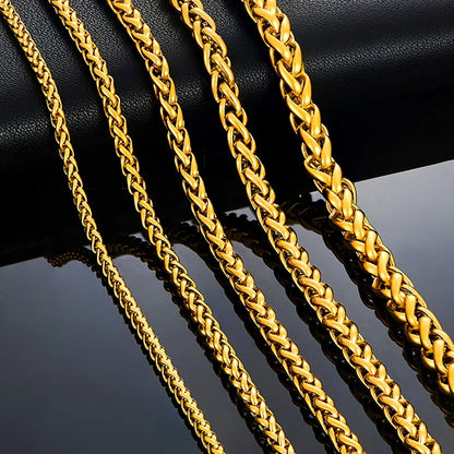 3-7mm Wheat Braided Gold Stainless Steel Chain