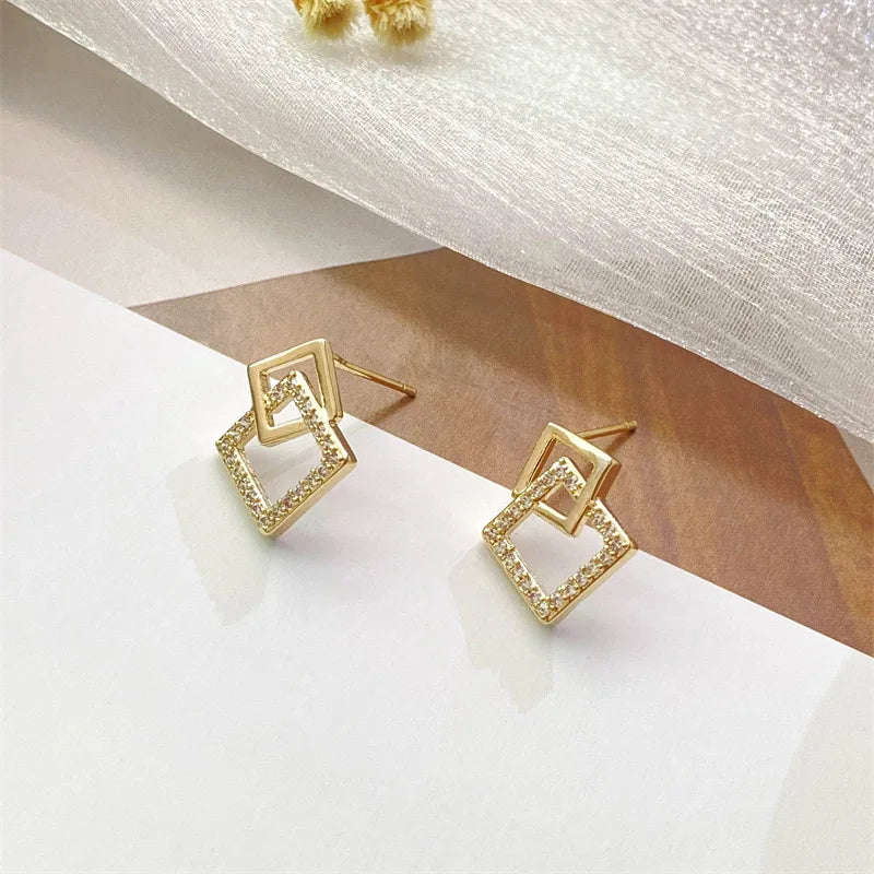 Geometric Double Layers Rhombus Earrings