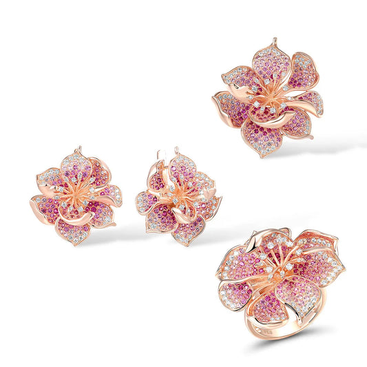 925 Sterling Silver Pink Flower Set