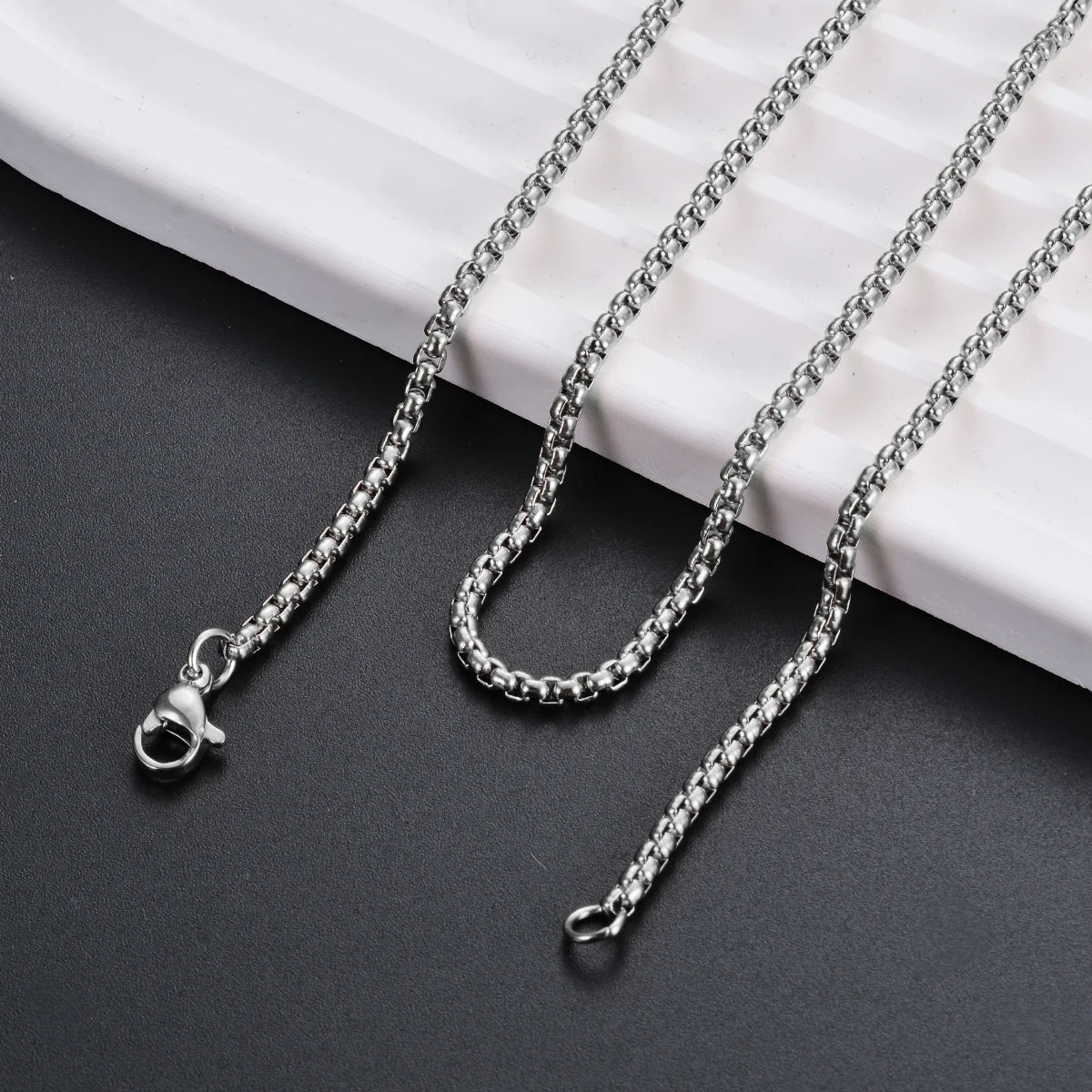 1Pc Stainless Steel Square Rolo Stainless Steel Chain Necklace Round Box Necklace Men Women Width 2mm-5mm