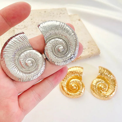 Gold Or Silver Color Boho Conch Ear Studs & Necklace