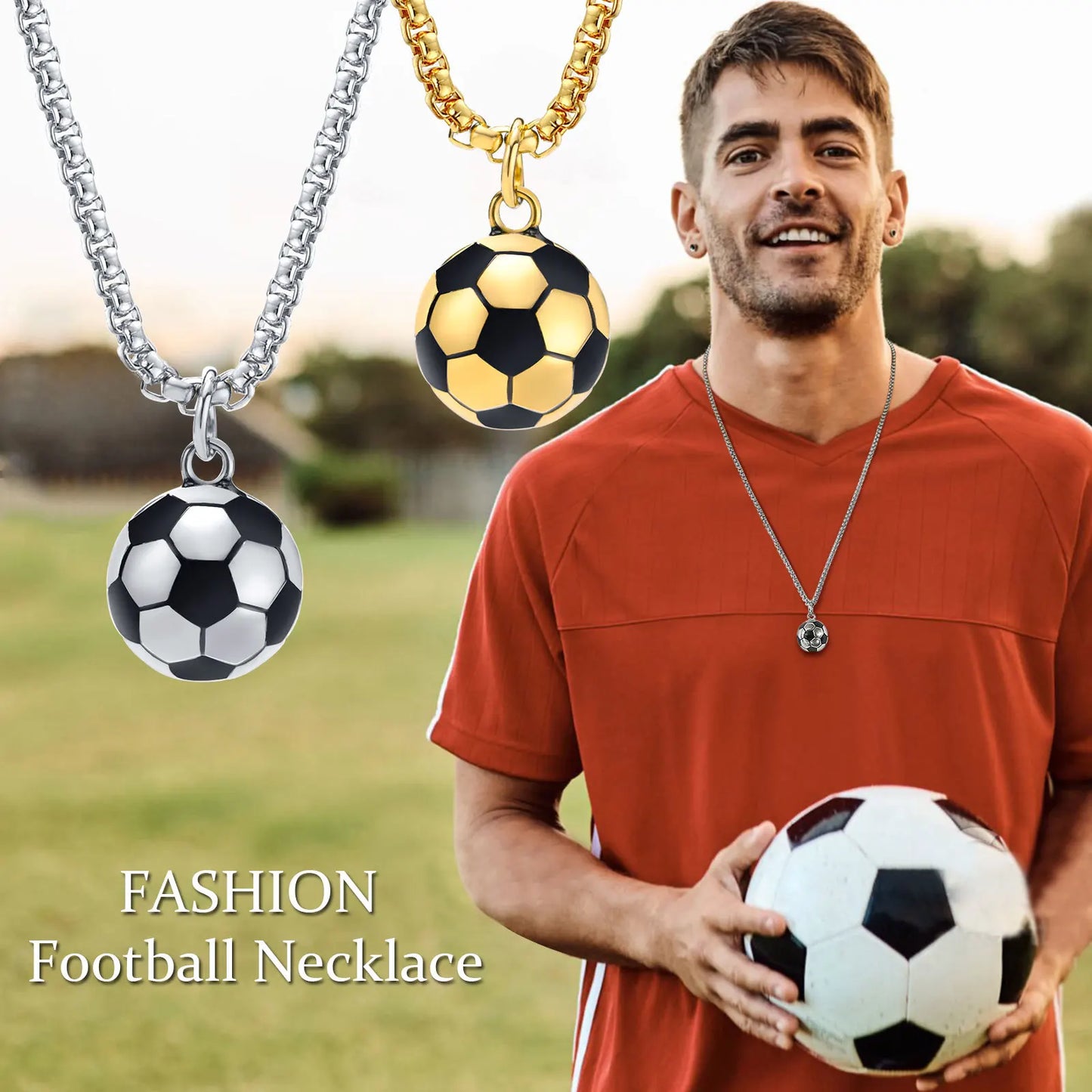 Vnox 3D Football Necklaces for Men, Solid Stainless Steel Casual Scoocer Pendants, Sports Lover Boys Gifts