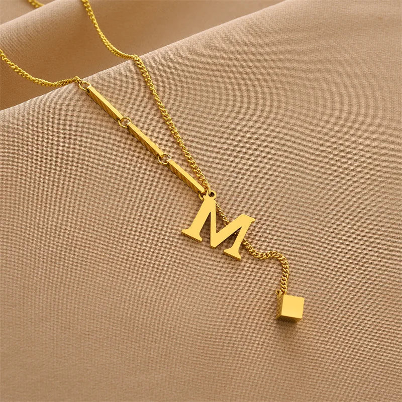 Initial Letter Stainless Steel Pendant Necklace