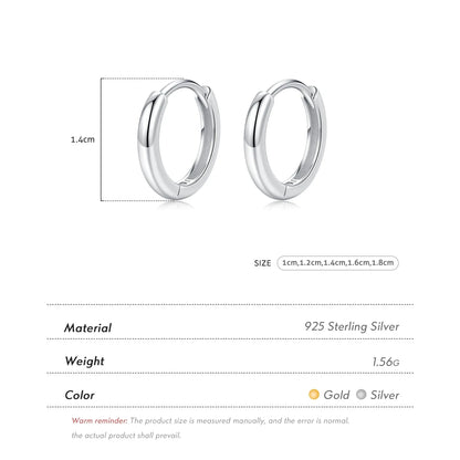 5 Sizes 925 Sterling Silver Simple Stackable Circle Ear Buckles Hoop Earrings