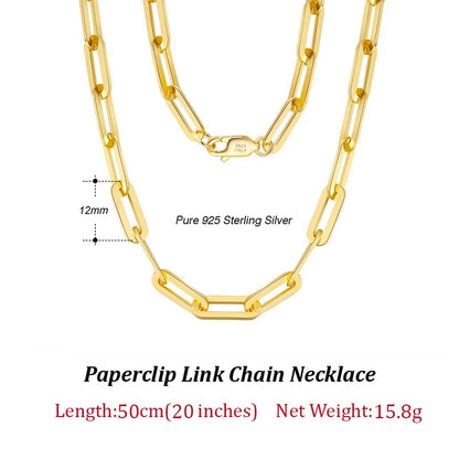 Gold or 925 Sterling Silver Paperclip Chain 6/9.3/12mm