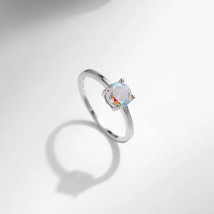 925 Sterling Silver Rainbow Round Zirconia Ring