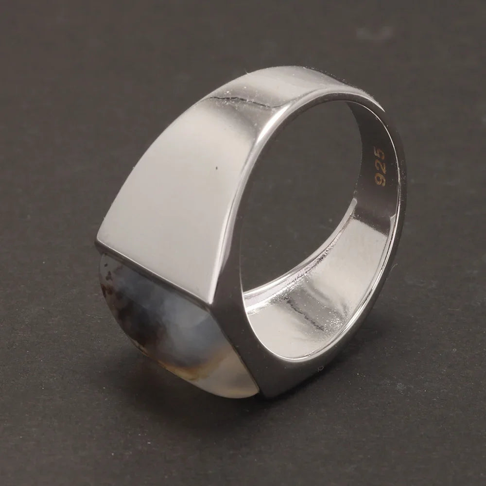 925 Sterling Silver Agate Mens Rings