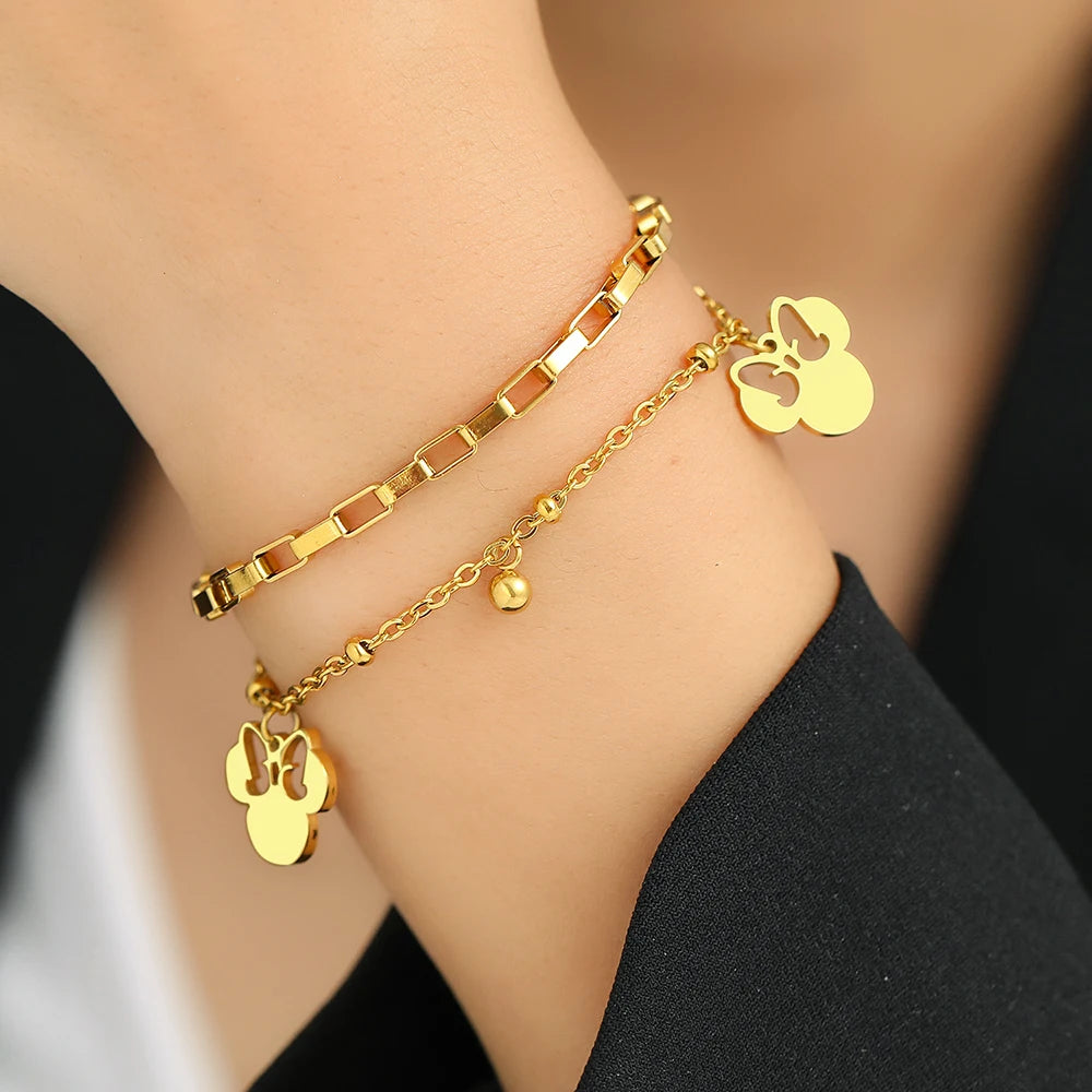 Gold Or Silver Stainless Bow Mouse Bracelet